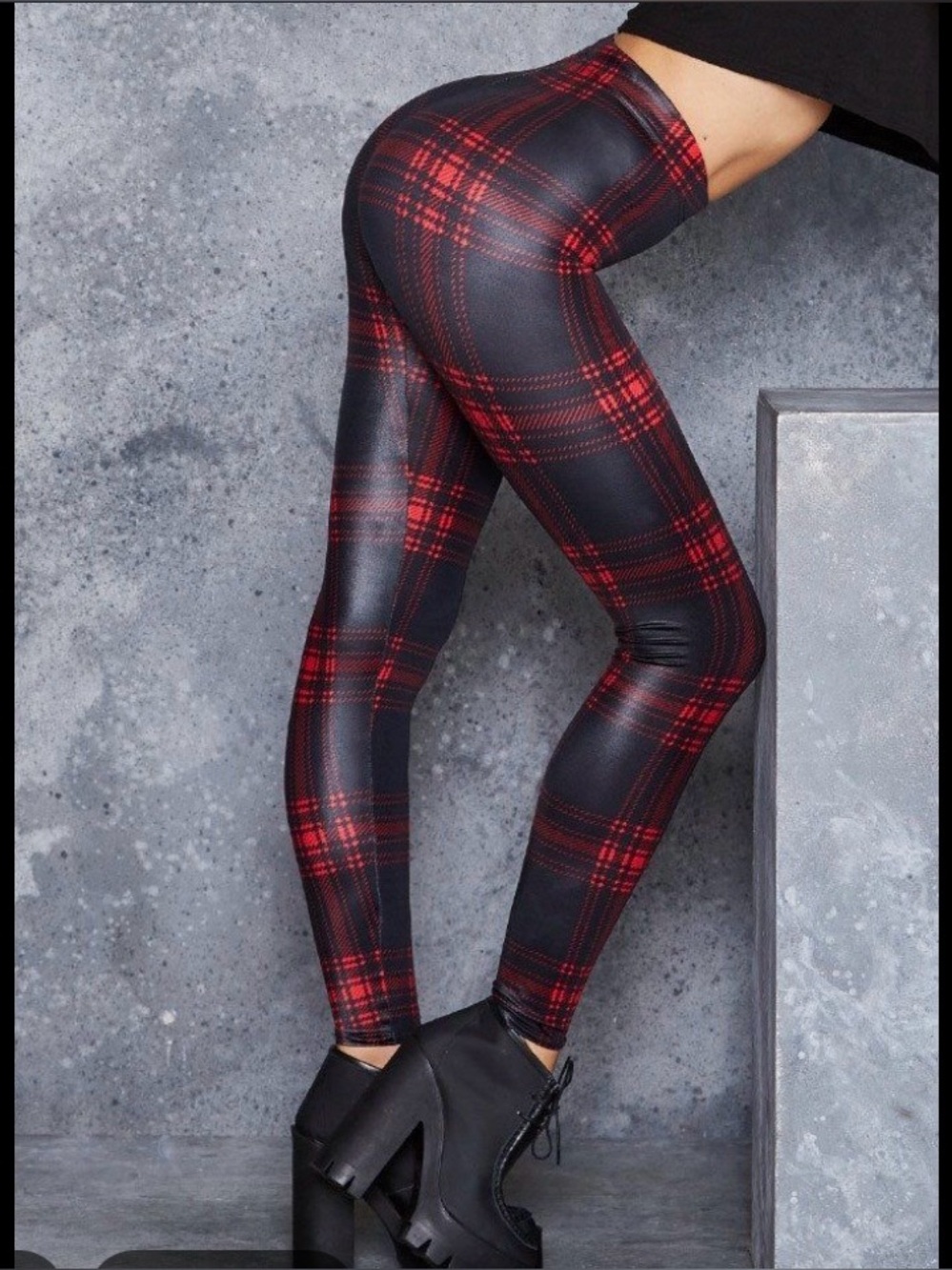 VINTAGE RARE BlackMilk Tartan Punk wet look Leggings Size M